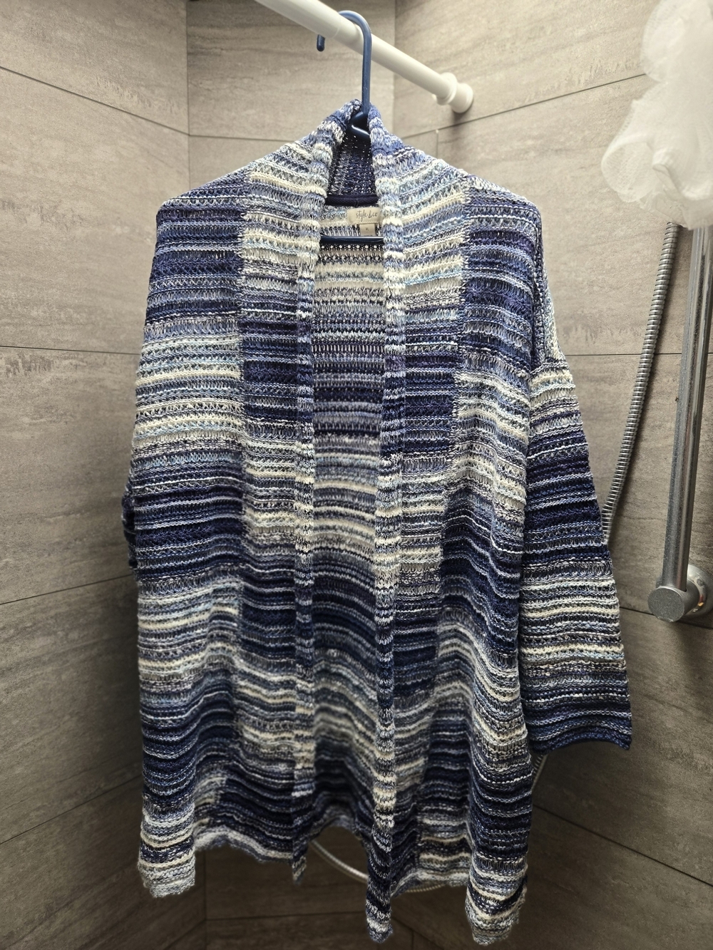 Style & Co. Blue and White Striped Open-Front Cardigan